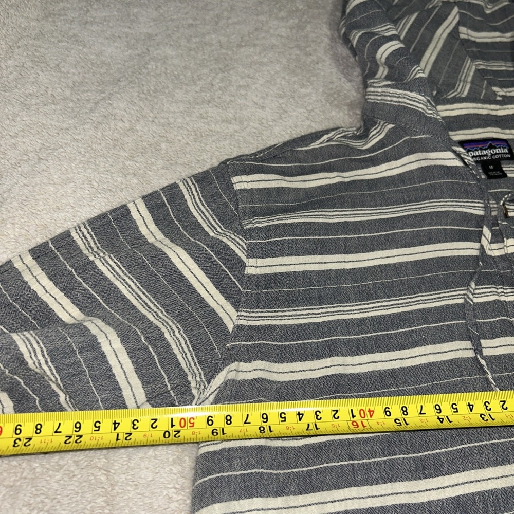 Patagonia Men's Medium Fjord Organic Cotton Hoodie Grey Striped Henley - Picture 8 of 10